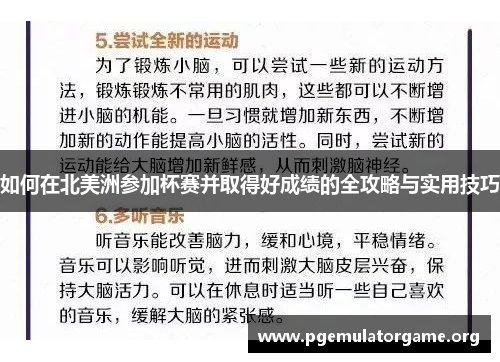 如何在北美洲参加杯赛并取得好成绩的全攻略与实用技巧